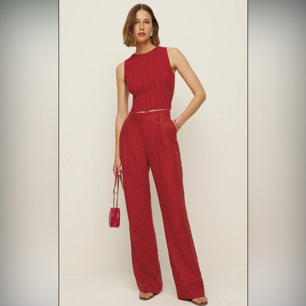 Reformation Mason Linen Red Pant